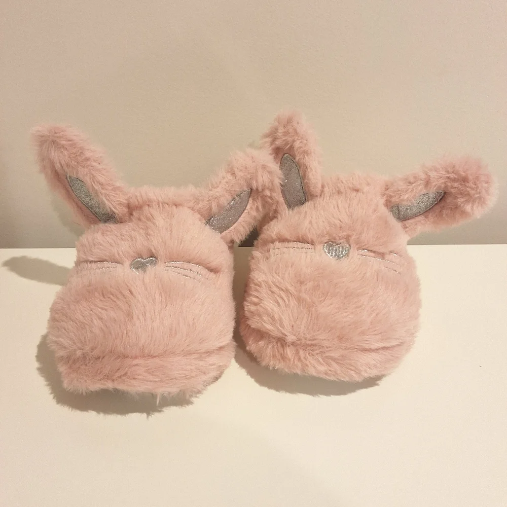 Pink Plush Bunny Girls Slippers Soft Cozy Novelty House Shoes, Size 13-1, NWT